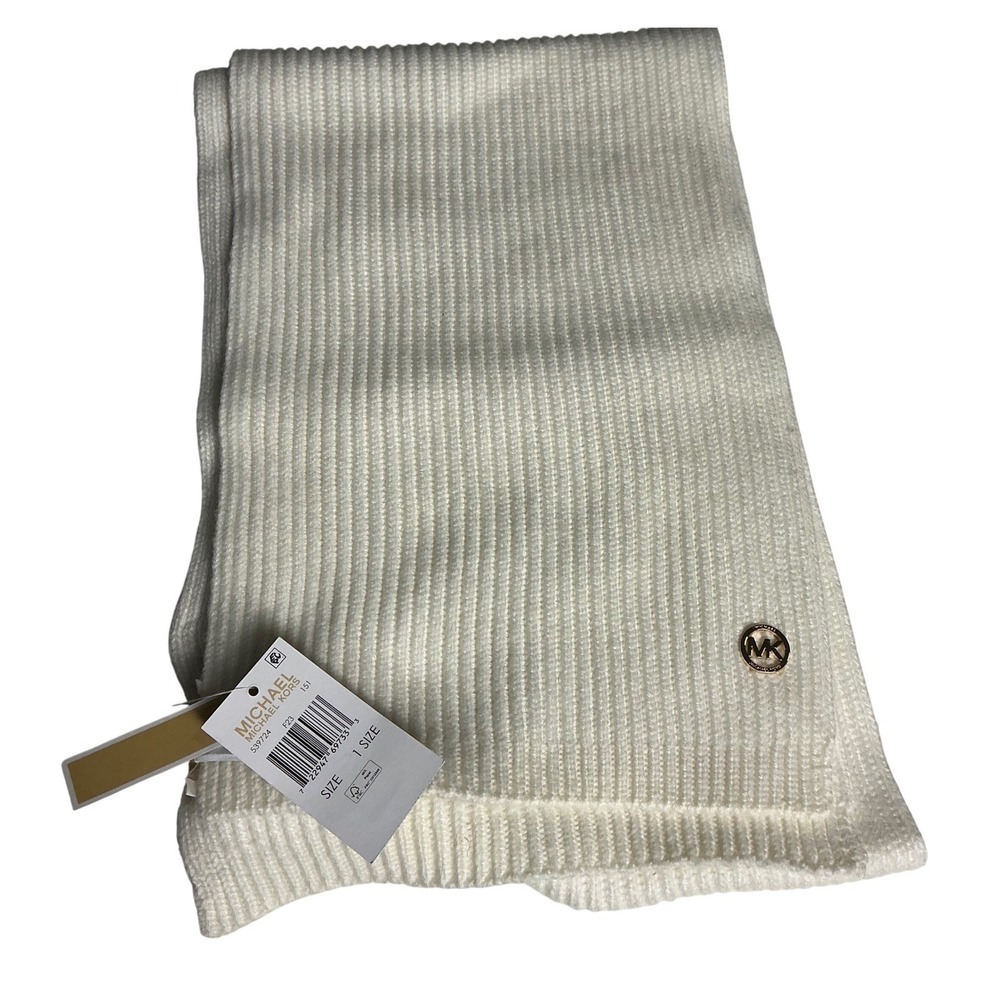 Michael Kors Cream Knit Scarf with Gold Logo Detail - One Size